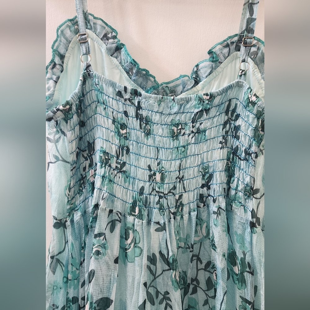Sensations Pour Elle Floral Blue Maxi Dress, Size Small. View 5
